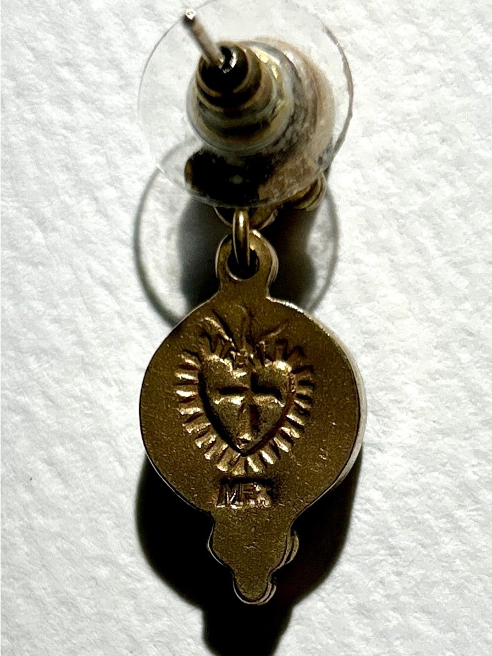 Virgin Saints & Angels Gold Tone Garnet Stone Drop Earrings EUC RARE - Picture 2 of 9
